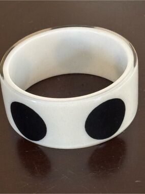 Signed ZSISKA White Bracelet Bangle with Black Polka Dots.